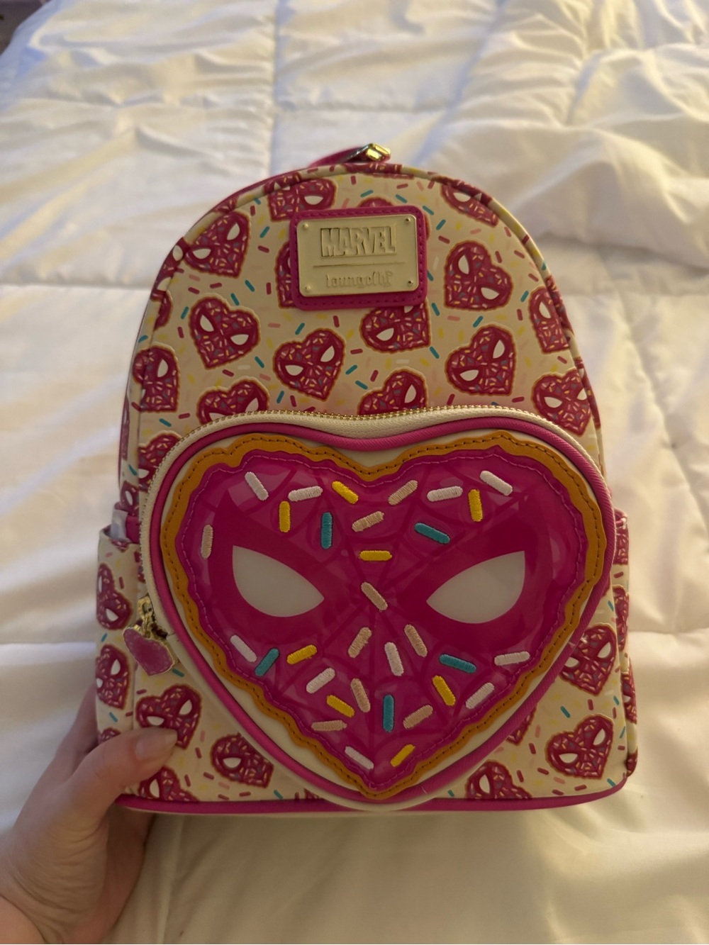 Loungefly Marvel Spider-Man Pink Heart Donut Backpack